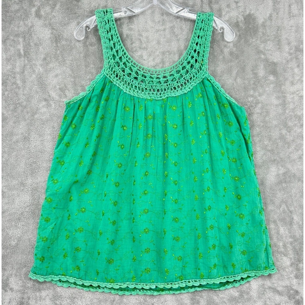 Funky People Tank Womens Medium Eyelet‎ Lace Crochet Beaded Boho Boxy Relaxed